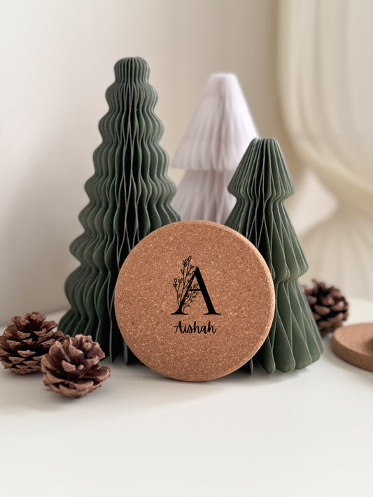 Cork Coaster - Floral Monogram