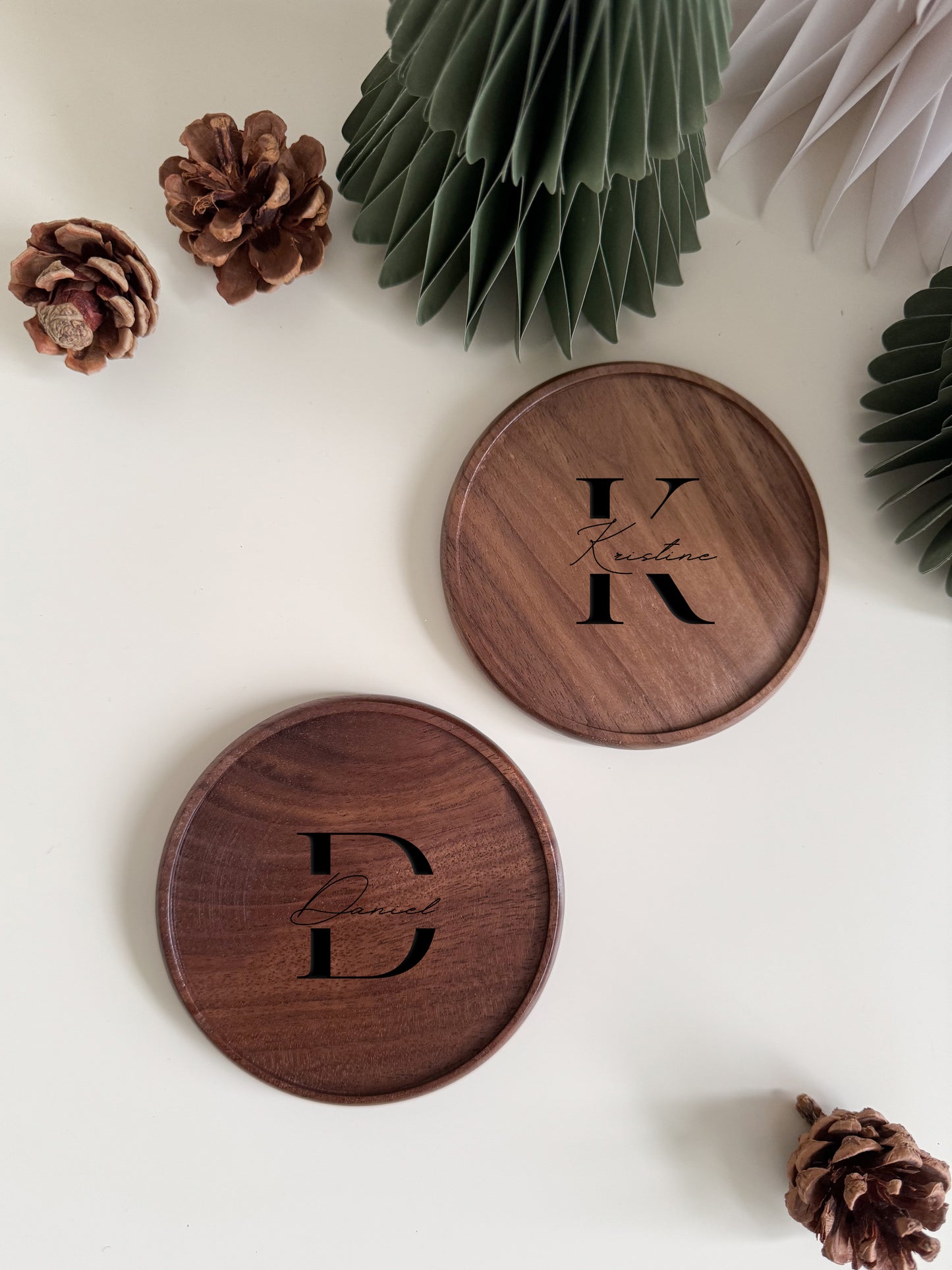 Walnut Wooden Coaster - Monogram