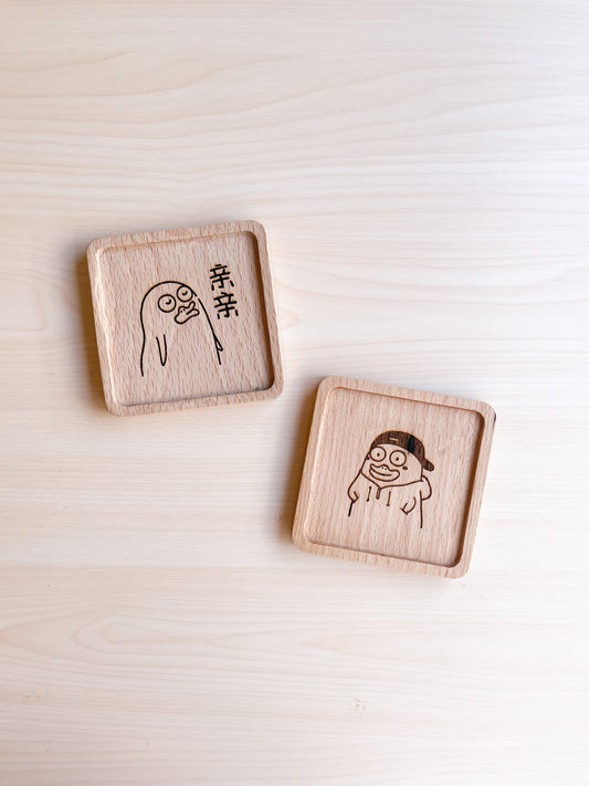 Wood Engraved Coaster - Sticker Series