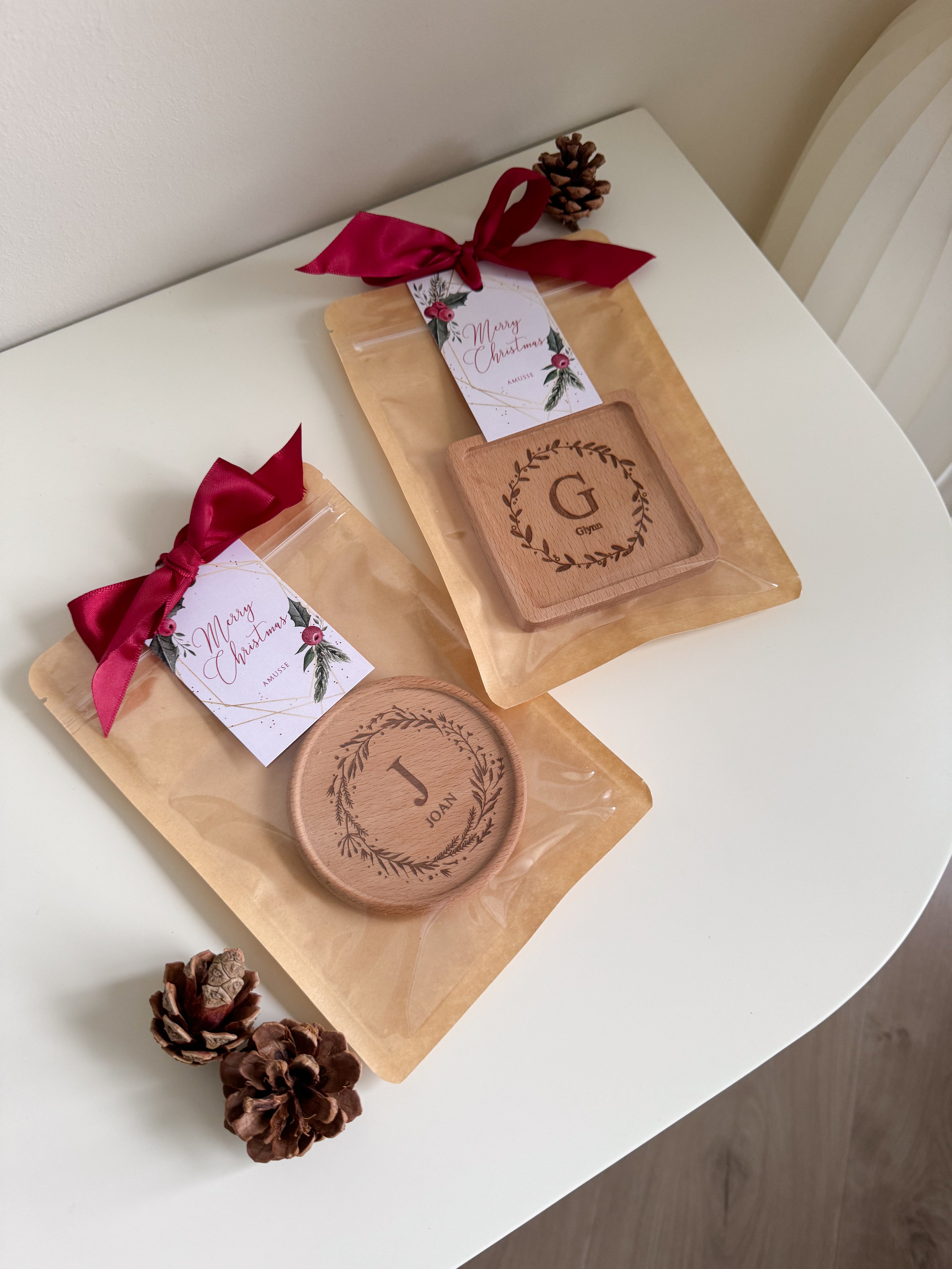 Festive Wreath Wood Coasters