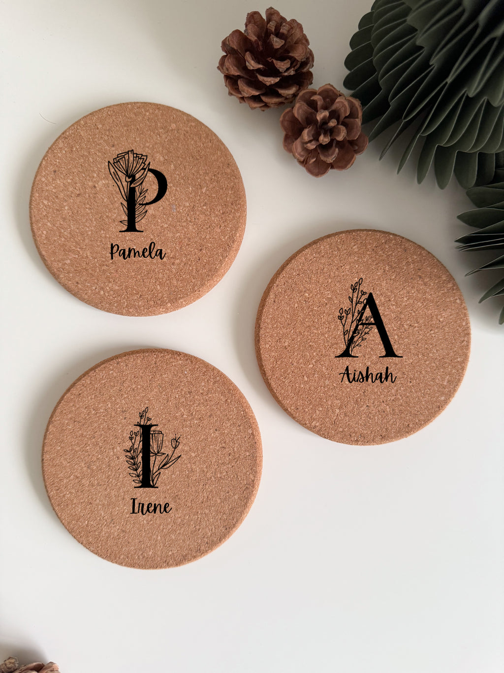 Cork Coaster - Floral Monogram