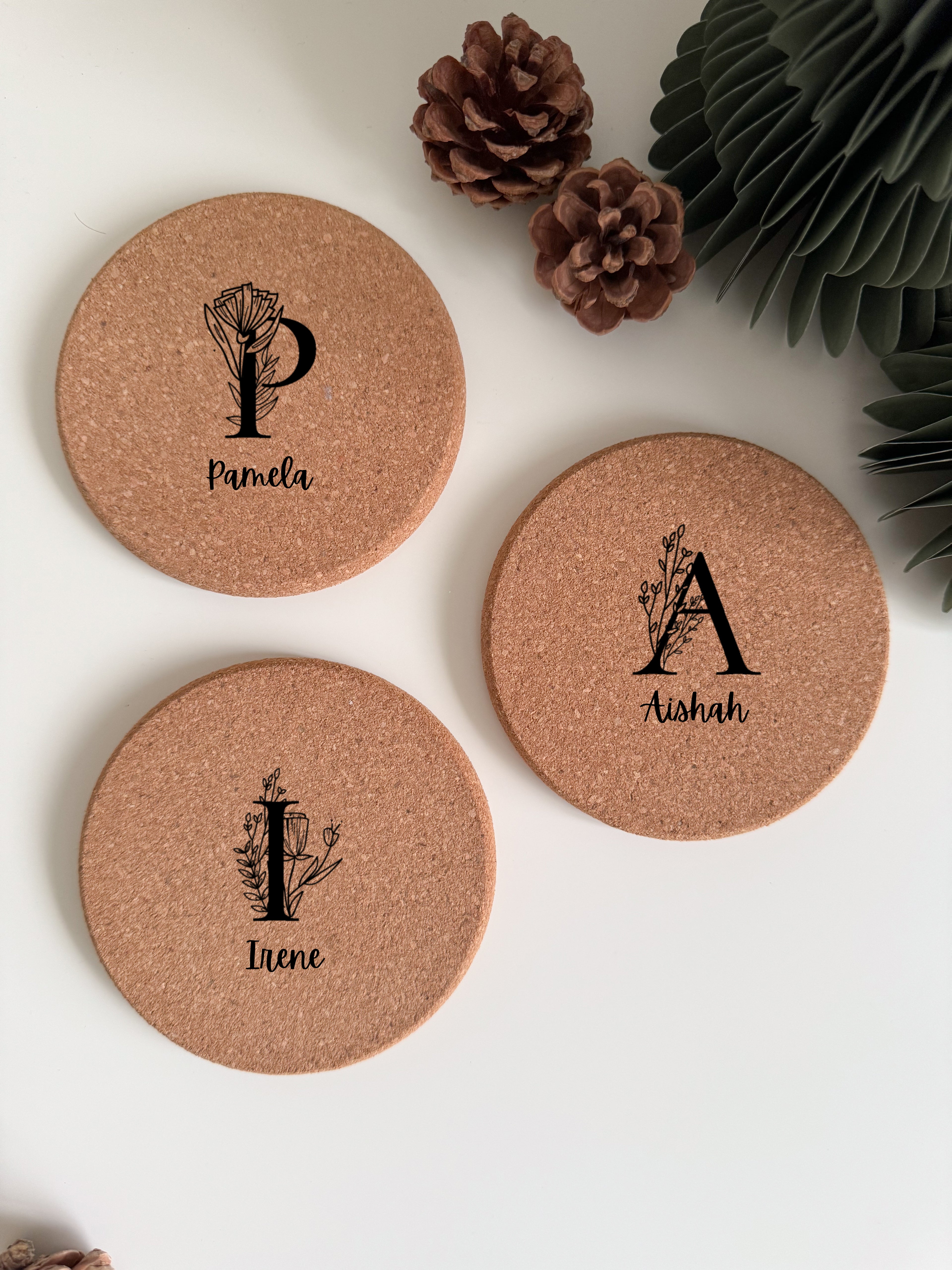 Cork Coaster - Floral Monogram