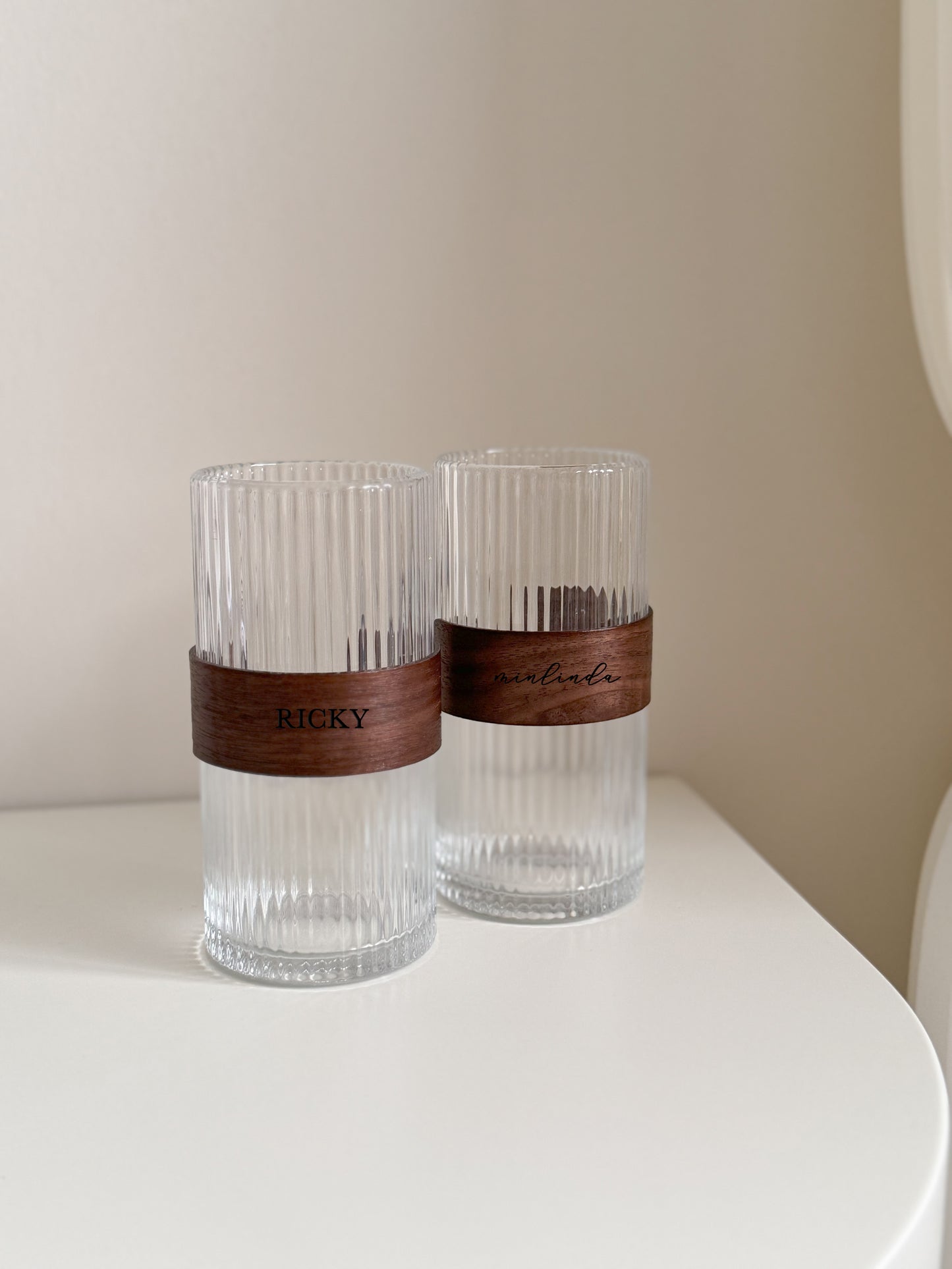 Fluted Glass with Wooden Sleeve - Tall