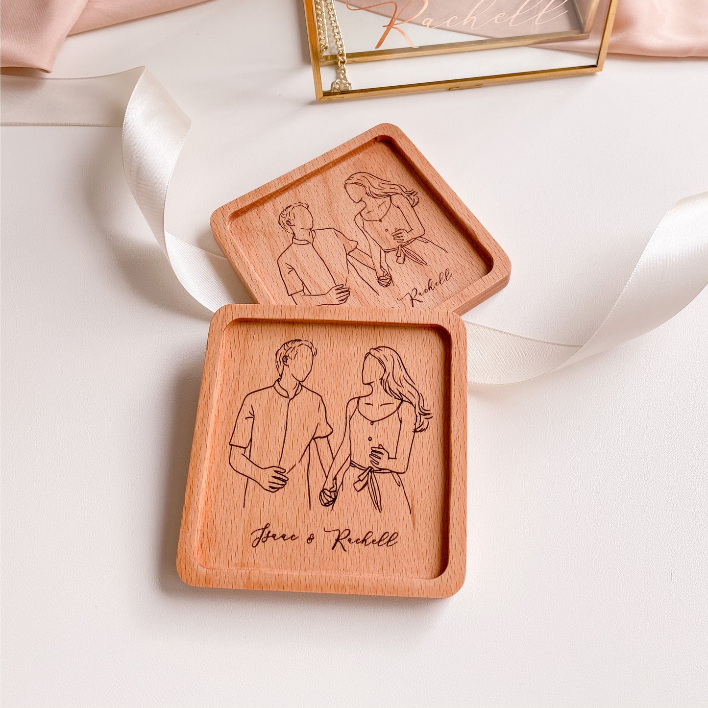 Glass box & Custom Portrait Coasters Set