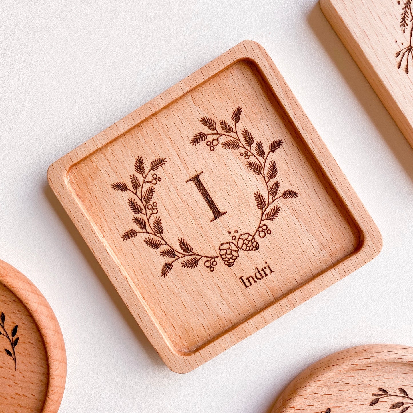 Wood Engraved Coaster [Floral Series 2]