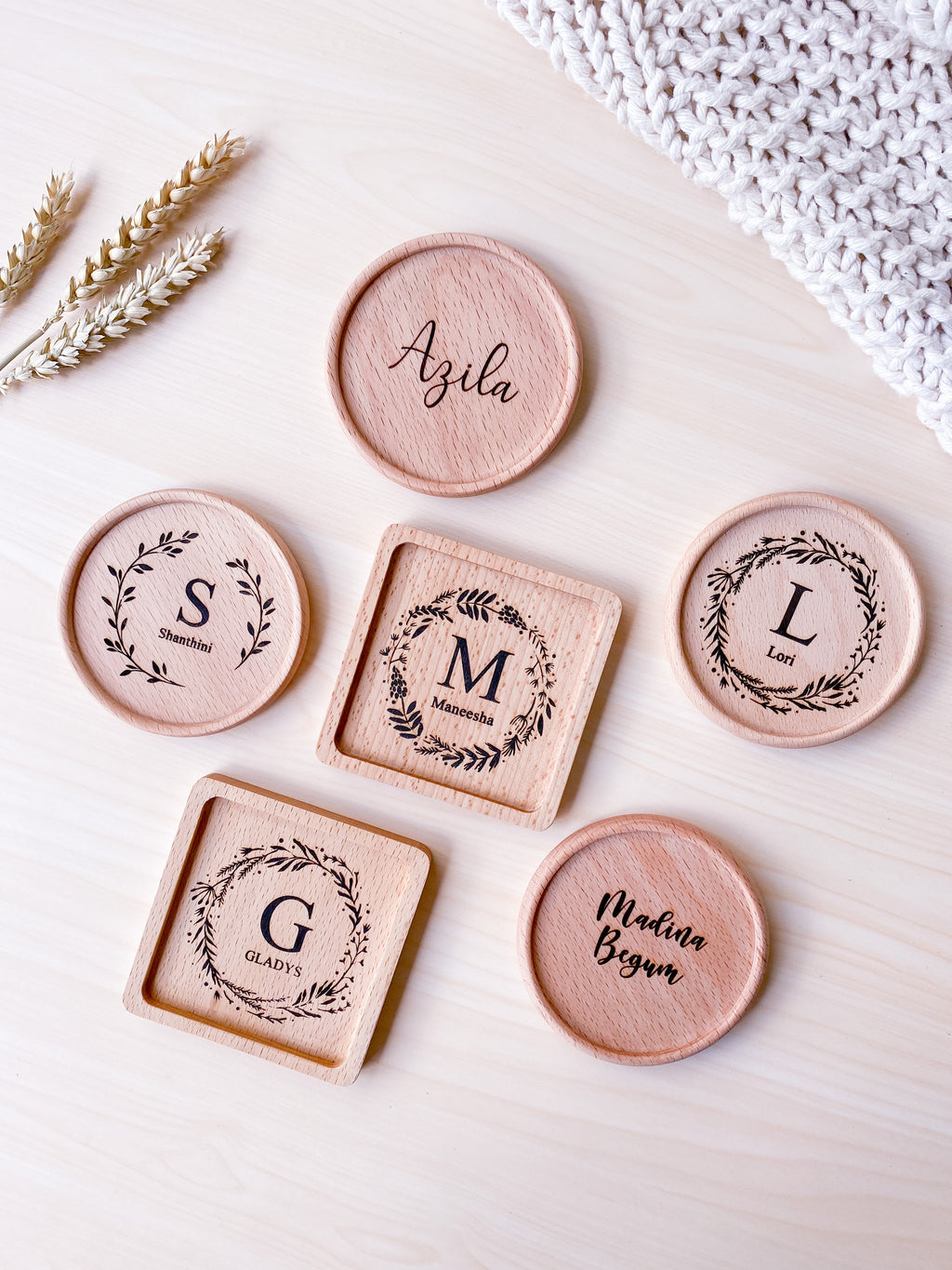 Wood Engraved Coaster [Floral Series 1]