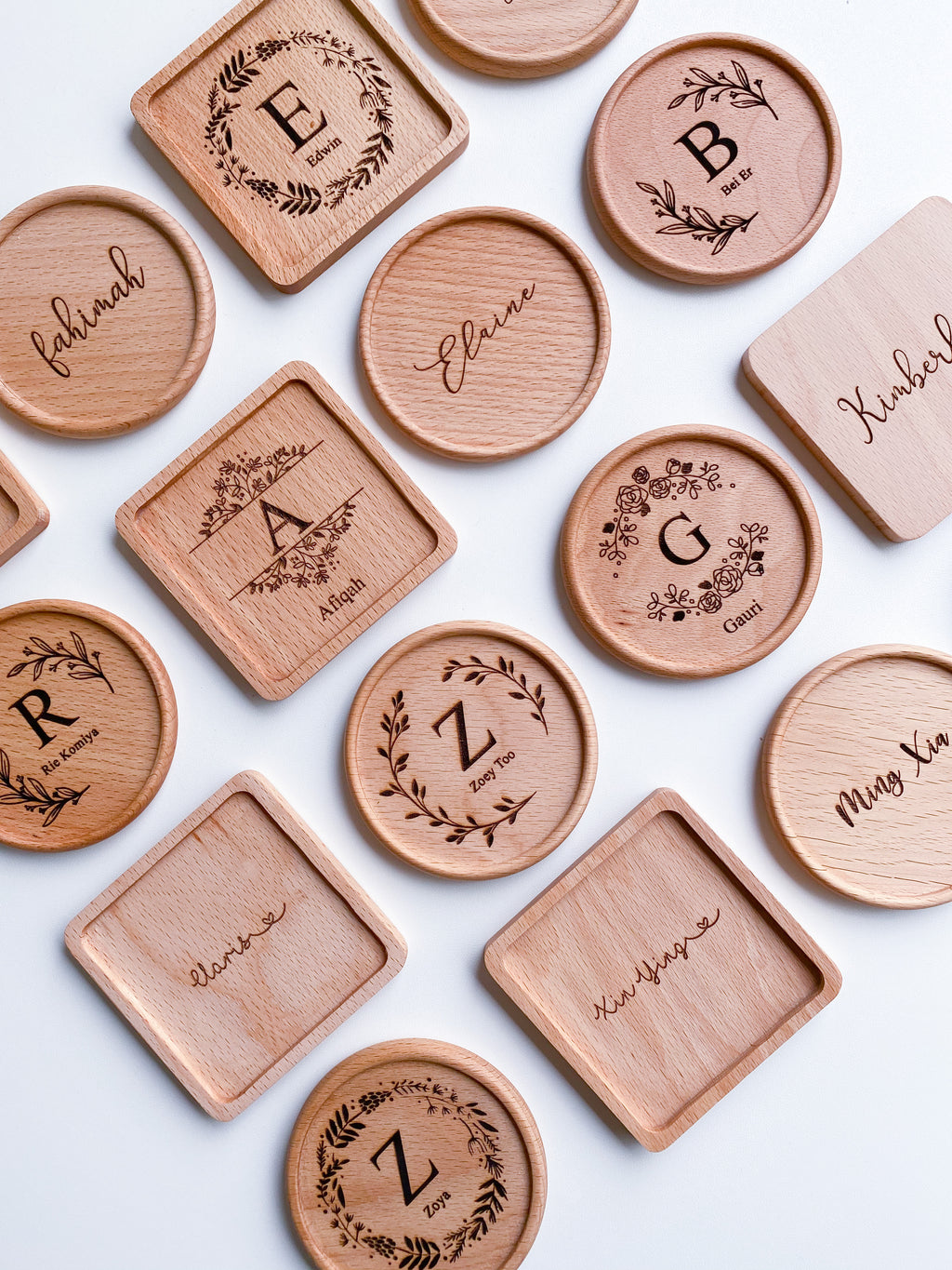 Wood Engraved Coaster [Floral Series 1]