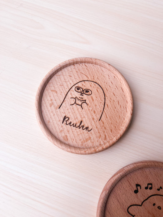 Wood Engraved Coaster - Sticker Series